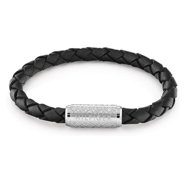 Ανδρικό δερμάτινο βραχιόλι Tommy Hilfiger 2790479 σε μαύρο χρώμα με ασημί κούμπωμα.